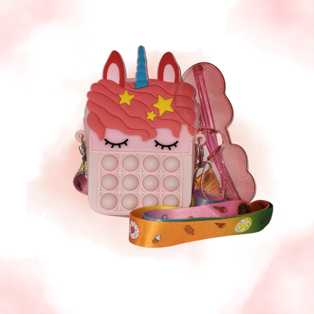 Multi  Color Unicorn Pop it Purse with Sunglassses