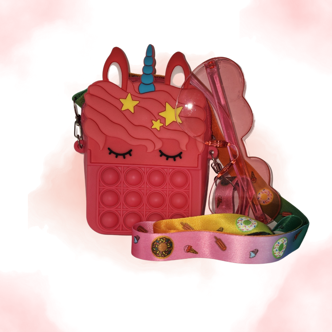 Multi  Color Unicorn Pop it Purse with Sunglassses