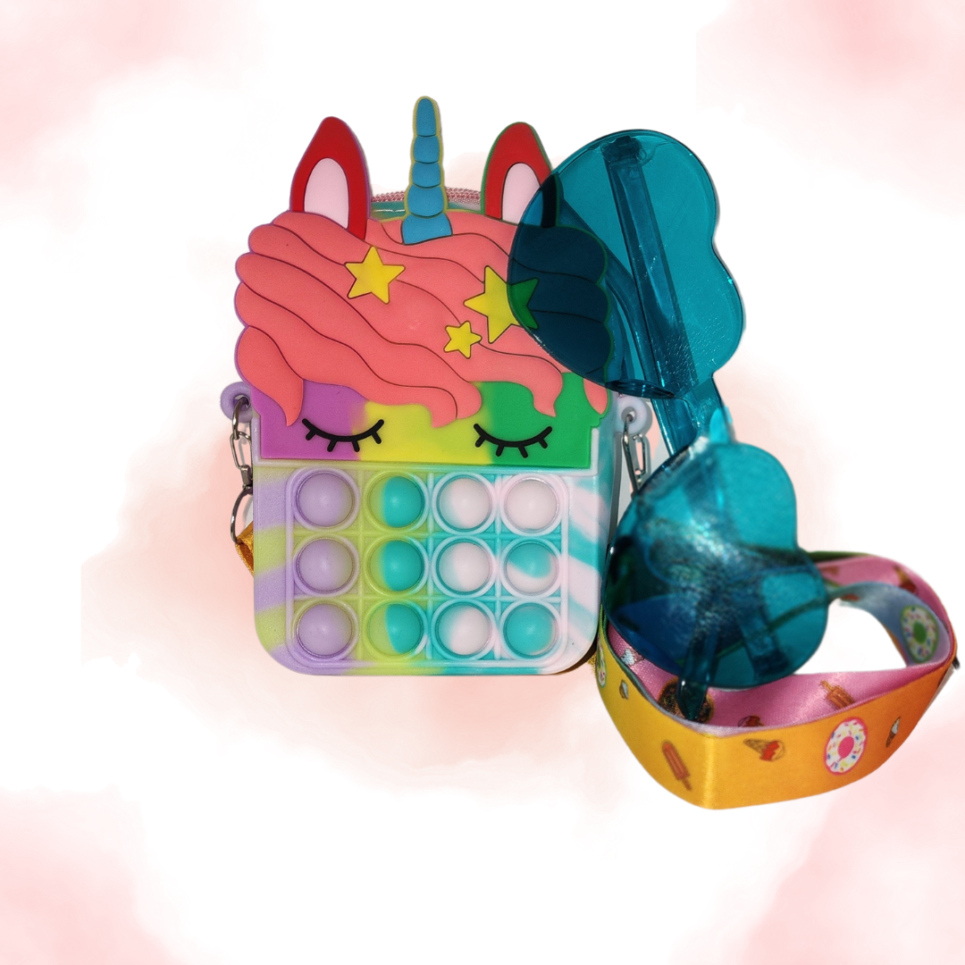 Multi  Color Unicorn Pop it Purse with Sunglassses