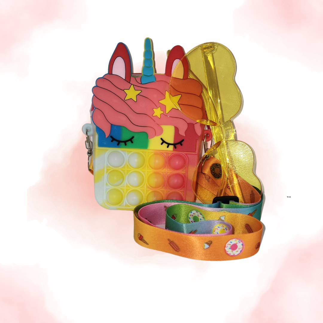 Multi  Color Unicorn Pop it Purse with Sunglassses