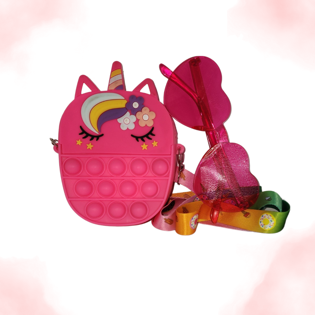 Multi  Color Unicorn Pop it Purse with Sunglassses